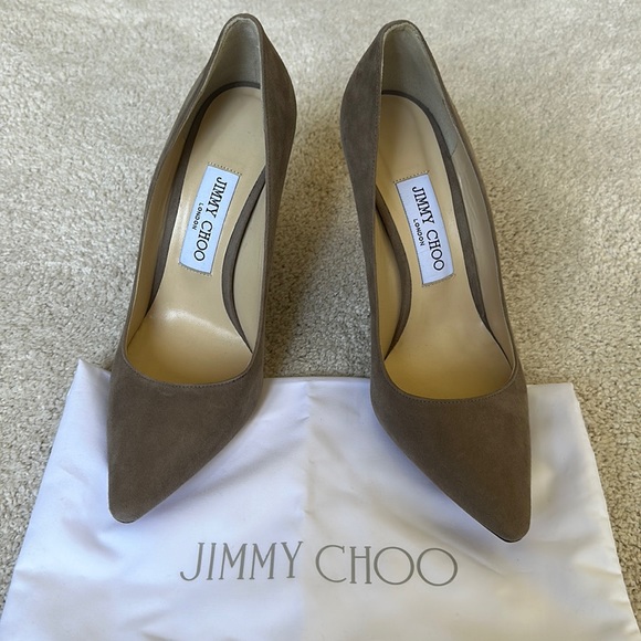 Jimmy Choo Taupe Suede Pumps - Picture 1 of 6